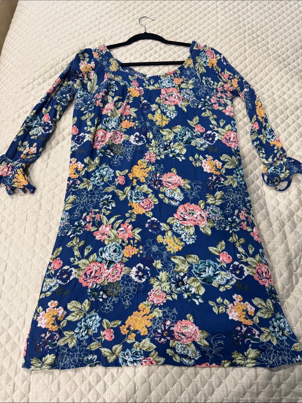 Almost Famous Navy Floral Shift Dress with Pink & Yellow Blooms